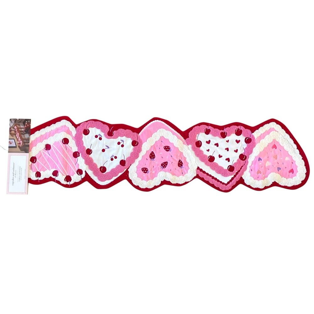 Cupcakes & Cashmere Valentine Heart Table Runner 13x49 Pink Red White XOXO New